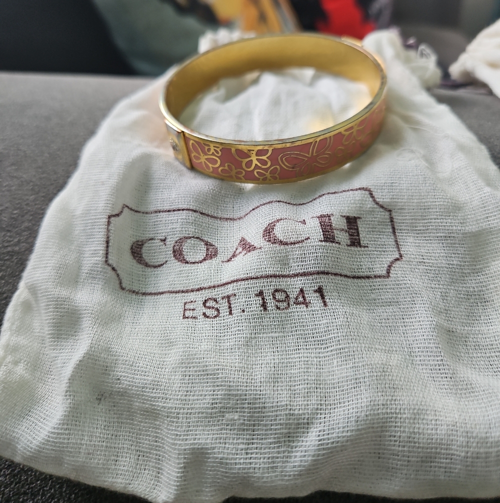 Coach Gold-Tone Bracelet with Pink Floral Motif